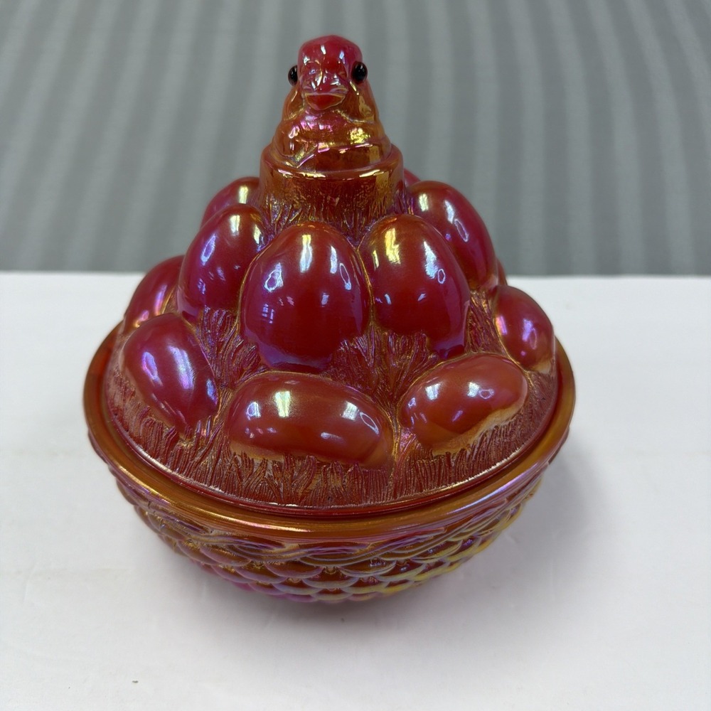 HTF Westmoreland Amberina Carnival Glass Chick on Eggs Nest Dish